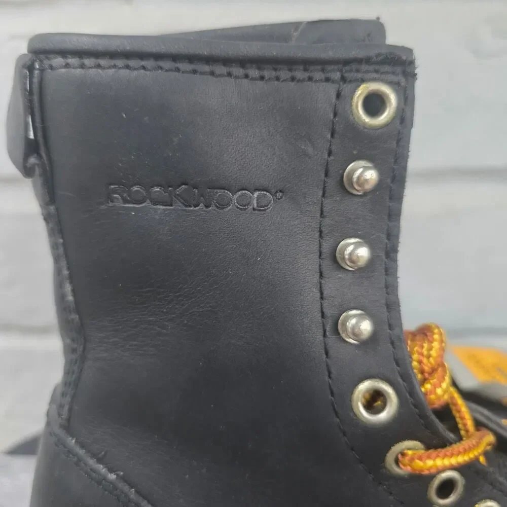 Rockwood 8071 Vintage Black Leather Logger Work Boots Made in Korea Youth Size 2